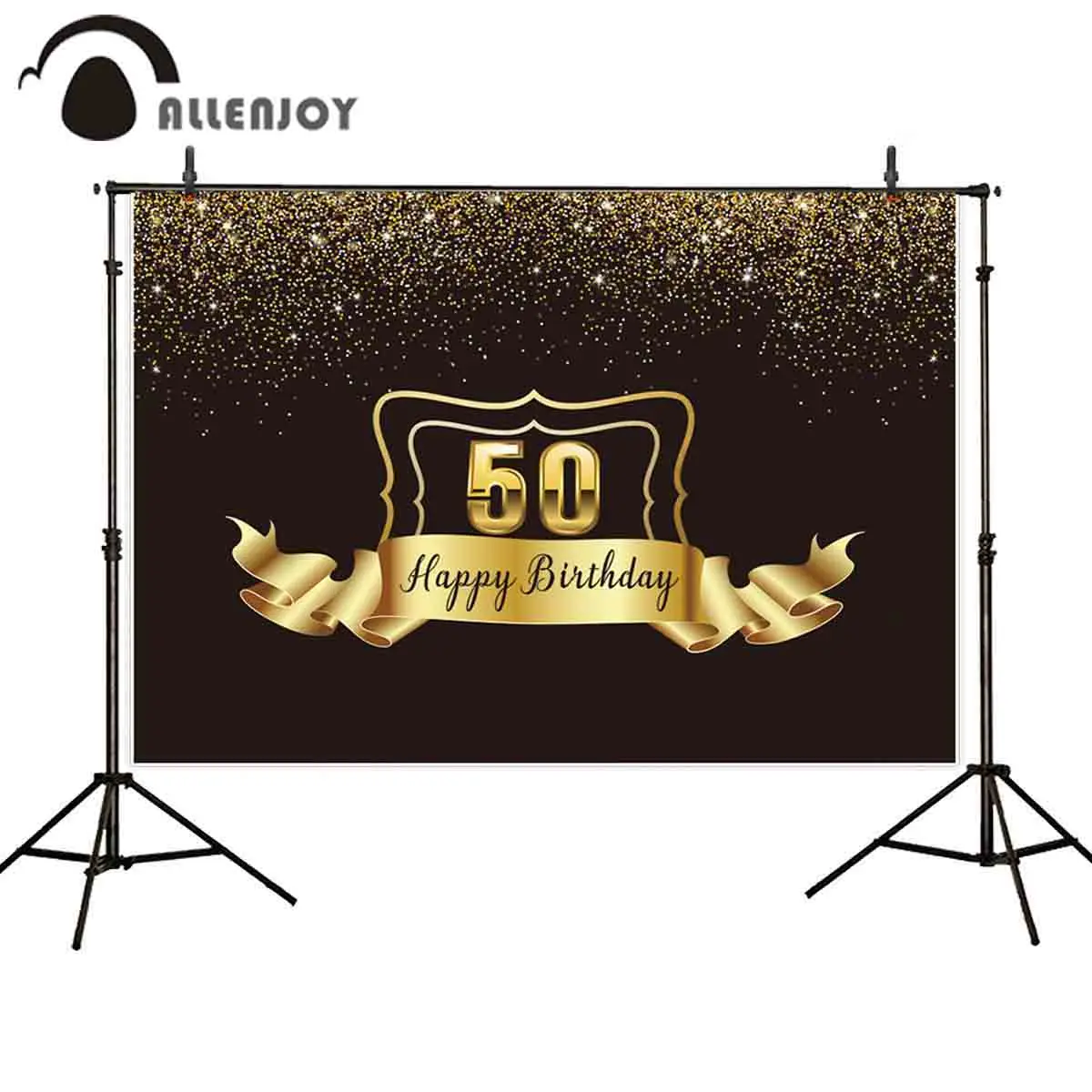 Фон для фотосъемки Allenjoy 50-го дня рождения баннер золотой и черный фон плакат с
