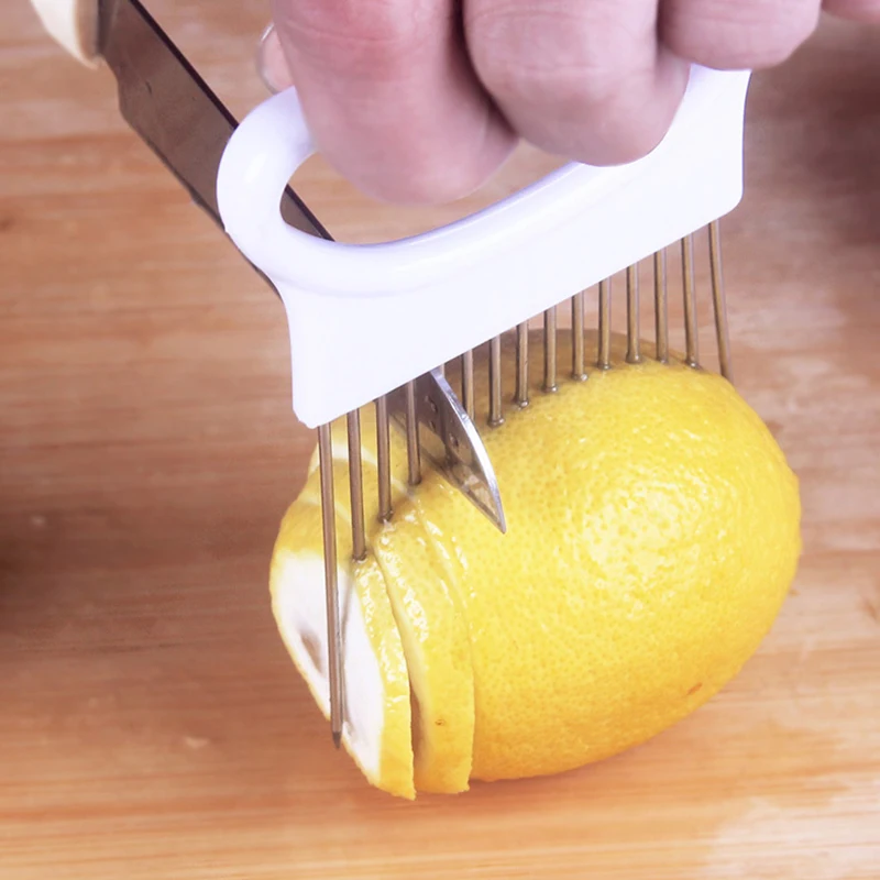 Stainless Steel Plastic Fruit and vegetable Slicer Needle Metal Meat Cutter Onion Cut Aider Fork Tomato Chopper Holder Gadgets | Дом и сад