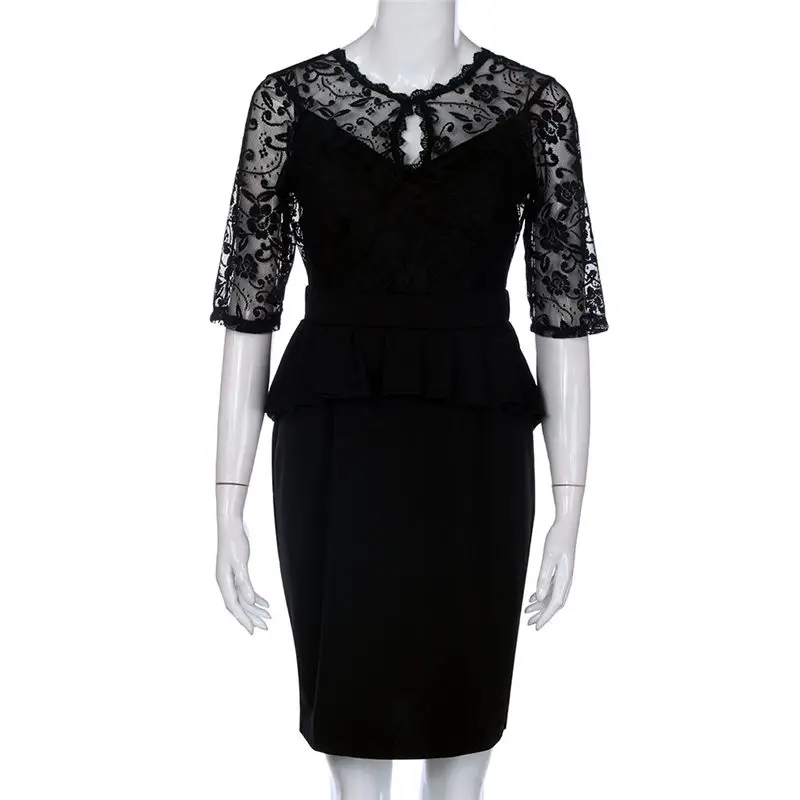 sexy 2018 summer dresses of half sleeve and knee-length with lace dress elegant party black solid female dropshipping 40AT201
