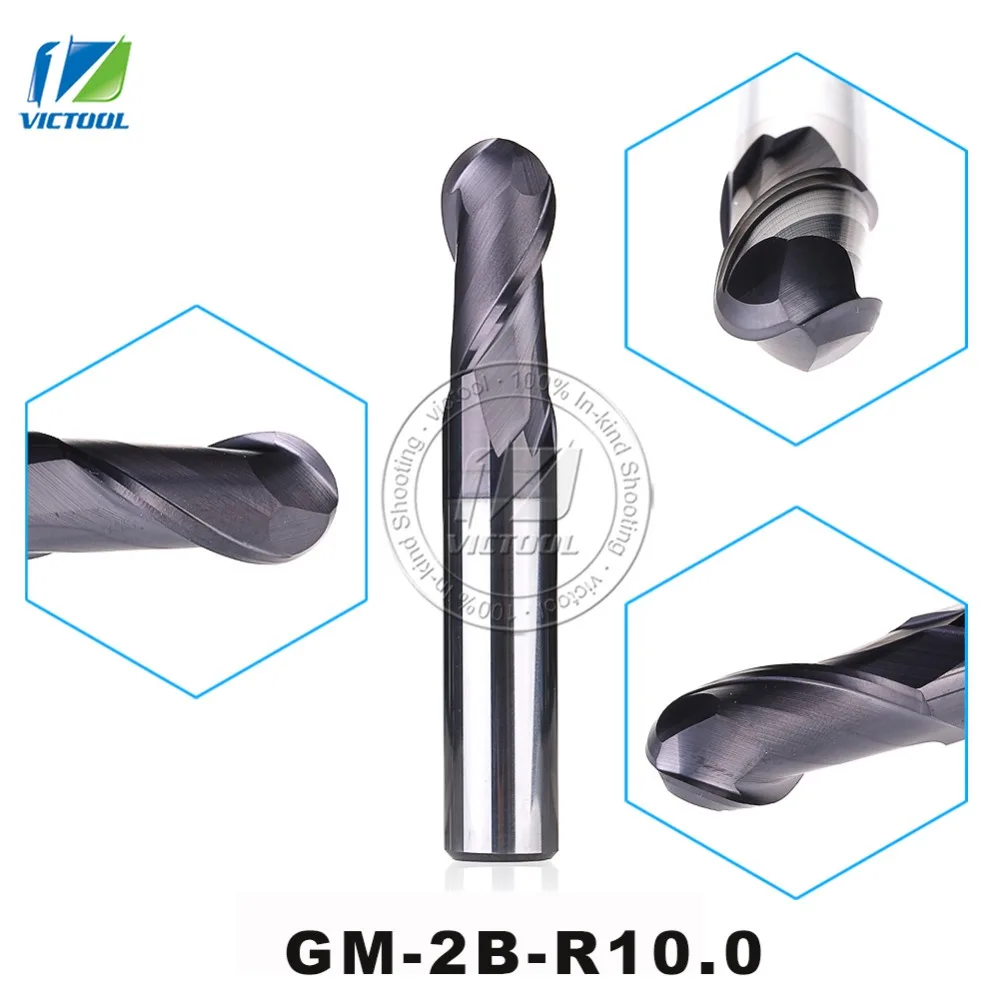 

GM-2B-R10.0 Cemented Solid Carbide High Speed Machining Applicable 2-Flute Ball Nose End Mills Straight Shank Cutting Tools