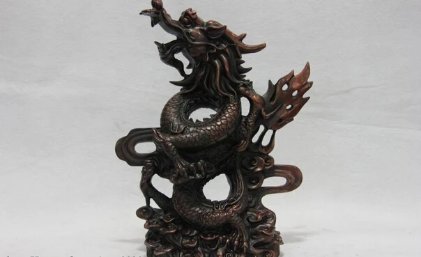 

Collectible bronze lion statue S0923 Chinese Red Bronze Copper fengshui Auspicious Lucky Zodiac Fly Dragon Art Statue