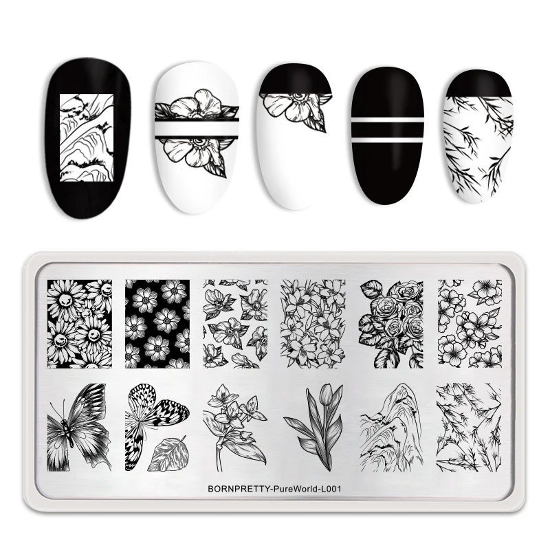 

BORN PRETTY Nail Stamping Plates Mixed Flower Butterfly Pattern Image Plate Nail Art Template Tools Rectangle L001