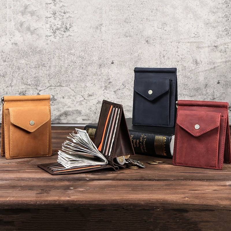 Contact's RFID Women Slim Wallets Short Money Clip Wallet Oil Nubuck Cow Leather Female Clamp for Money Case Vintage Card