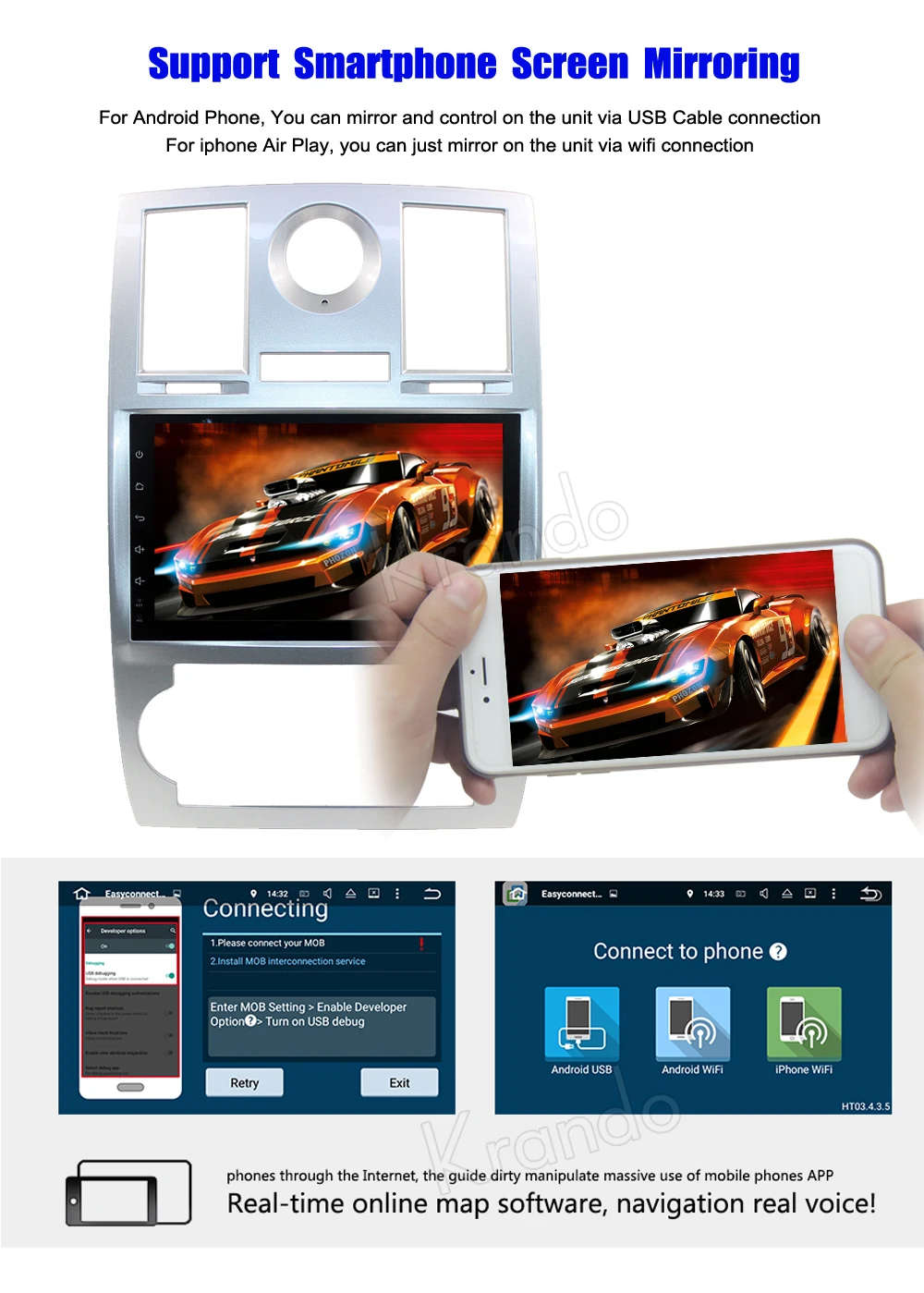 Top Krando Android 8.1 9" car navigation system for chrysler 300c 2004 2005 2006 2007 2008 radio gps multimedia WIFI playstore 4