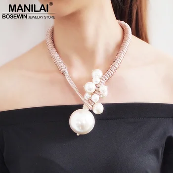 

MANILAI Big Imitation Pearl Pendant Necklaces For Women Thick Rope Adjustable Statement Chokers Necklaces Jewelry 2020