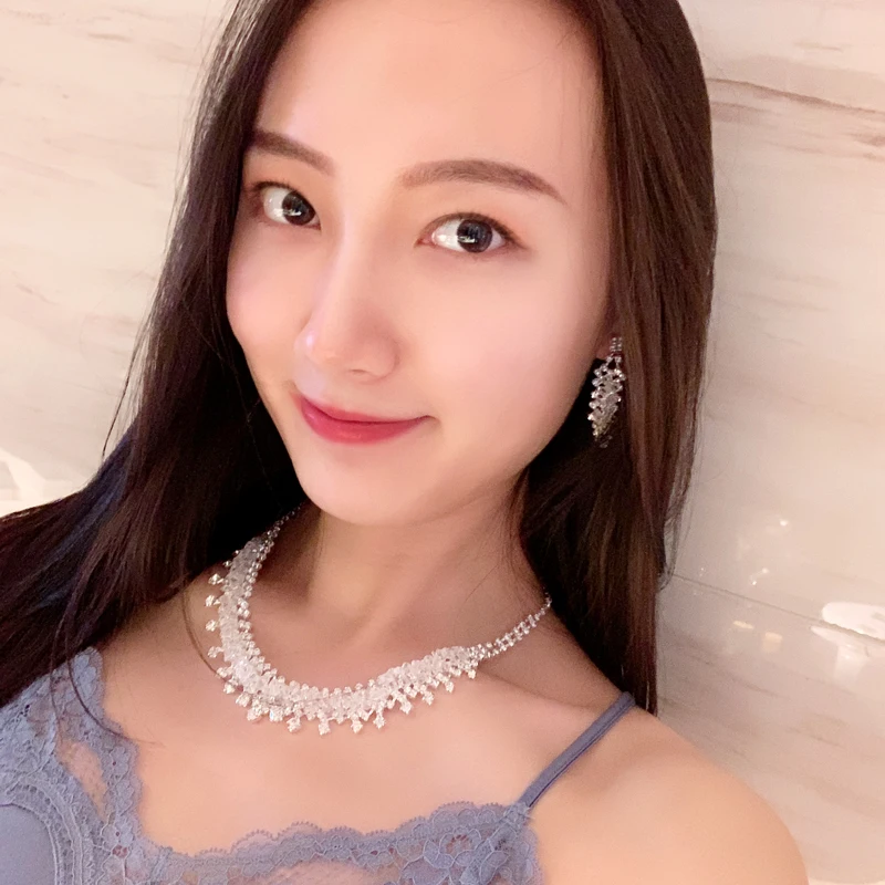 Rhinestones Necklace Earrings Jewelry Sets for Bridal Wedding Party (6)