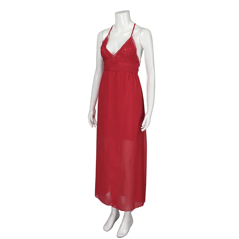 HOT sell Dress summer beach dress Women Sexy Lace Camisole Splicing Backless Chiffon Sleeveless Beach Long Dress robe J14#N (7)