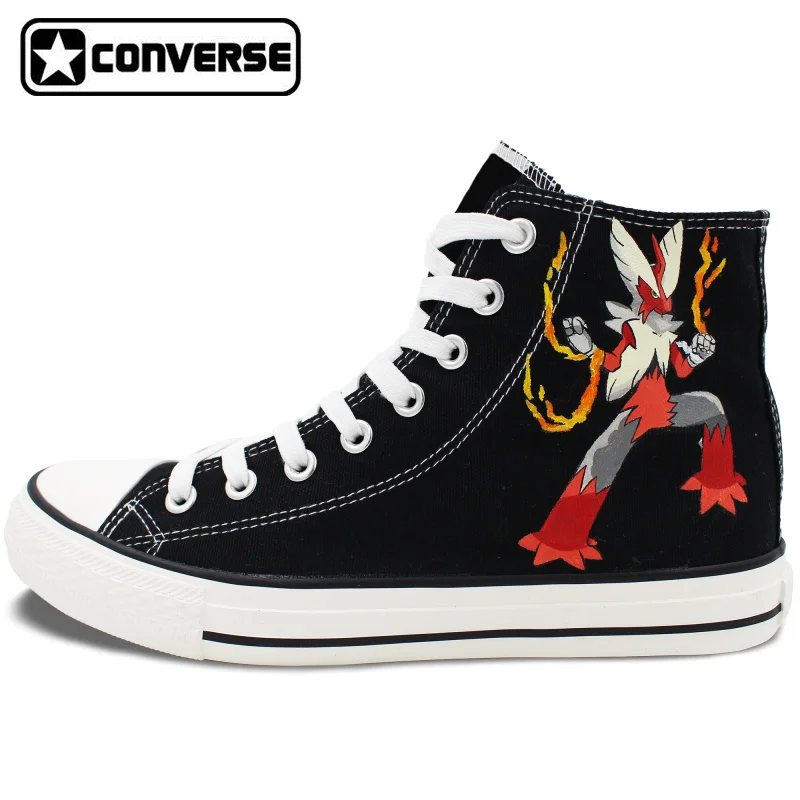 Prix pour Hommes Femmes Converse Peint À La Main Chaussures Noir Conception Blaziken Pokemon High Top Toile Sneakers pour Cadeaux Prix pour Hommes Femmes Converse Peint À La Main Chaussures Noir Conception Blaziken Pokemon High Top Toile Sneakers pour Cadeaux