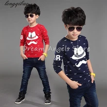Фирменный стиль весна мода мальчик футболки с длинными рукавами для мальчиков повседневные хлопковые добавить толстые рубашки детская одежда От 4 до 14 лет