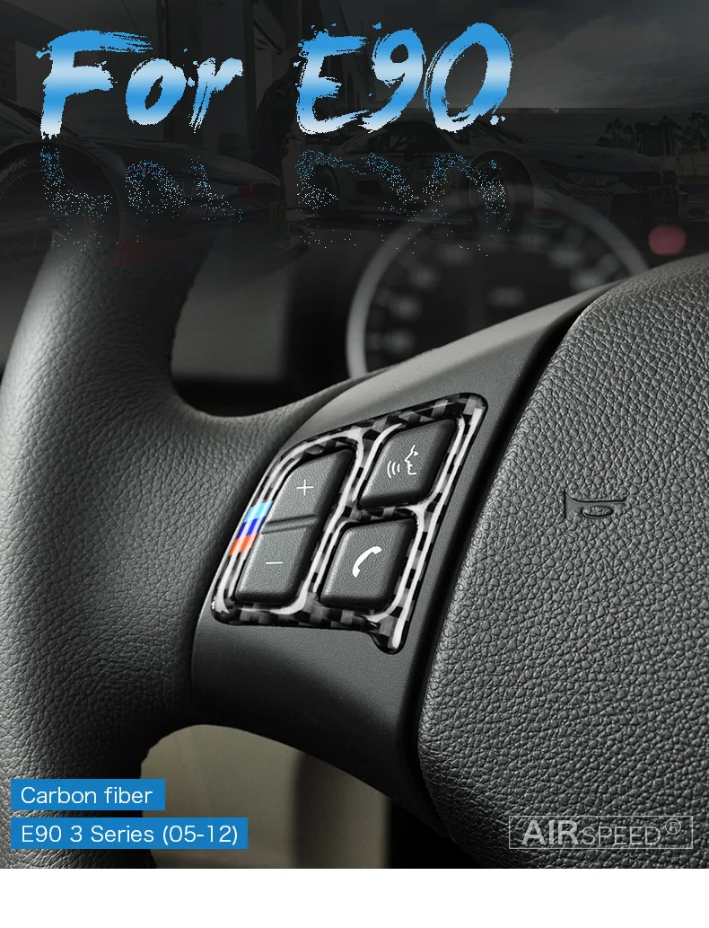 Airspeed for BMW 3 Series E90 Accessories 2005-2012 Carbon Fiber Car Steering Wheel Button Stickers Interior Trim Car Styling (1)