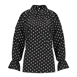 Осенний женский топ в горошек с оборками, свободная блузка с длинным рукавом, Размеры s m l xl