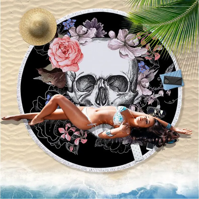 

Towel for adults Bath unicorn round skull colorful Summer Beach Beautiful 3D Rose Shower Fashion Modern Thick XHS3002