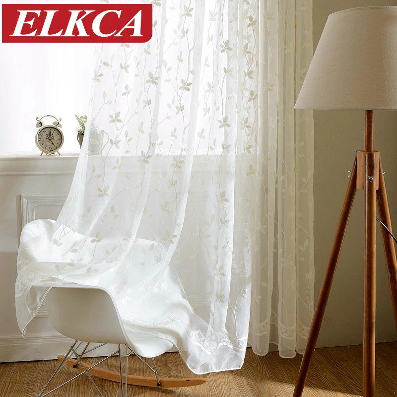 Cortinas de gasa bordadas blancas coreanas cortinas transparentes