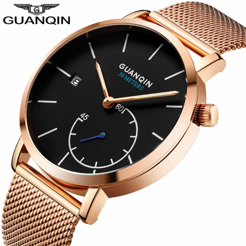 

GUANQIN Relogio Masculino men Watch Business Luxury Brand Waterproof Mesh strap Leather strap Fashion Men's Quartz Wrist watches