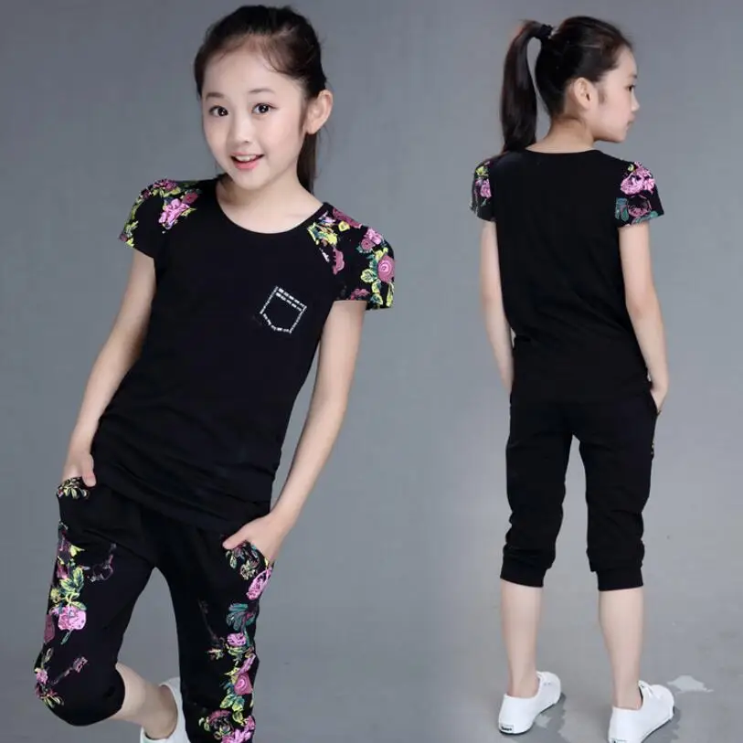 

Girls 2019 Summer Baby Girls Clothing Sets Fashion Style Cartoon Printed T-Shirts+Pants Clothes For teenage Girls Of 12 Years