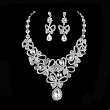 Estilo de la india Sistemas de La Joyería Nupcial conjuntos de Collar pendientes de Cristal Plateado del Oro Rhinestone Para Accesorios de boda Vestido de Fiesta
