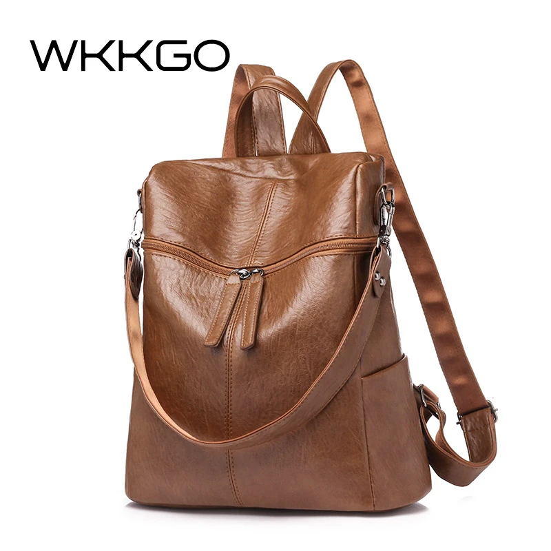 

WKKGO Vintage PU Leather Backpacks Lady Rucksack Shopping Pack Women Travel Bags Shoulder High Quality Student School Backpack