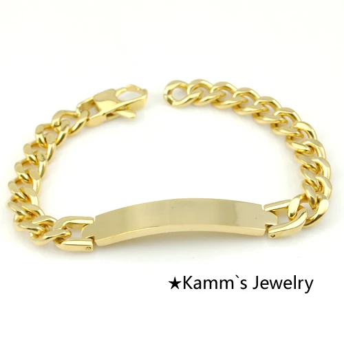21.5cm*9mm Fashion Stainless Steel Gold ID Bracelet For men Biker