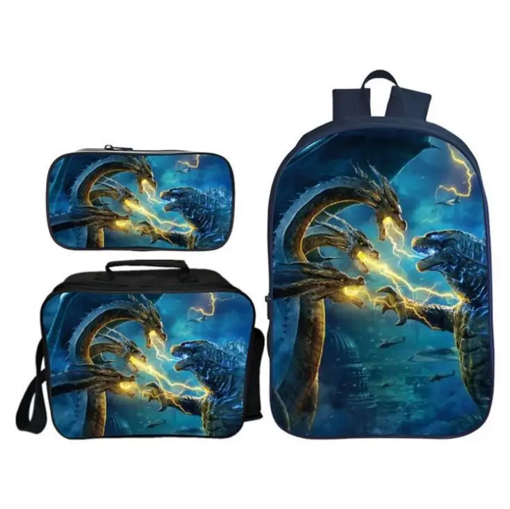 

New Arrivals 3Pcs/Set 3D Printing Godzilla Kids baby Backpack for Children King of The Monsters School Bags Boys Mochila Gift
