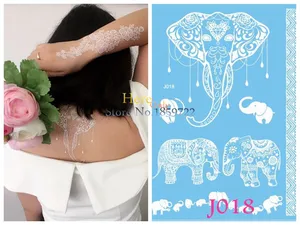 1 шт., боди-арт, белый слон, тату, индийская хна, Ганеша, Маленький слон, тату для мужчин и женщин, водостойкая, временная татуировка, наклейка - изображение