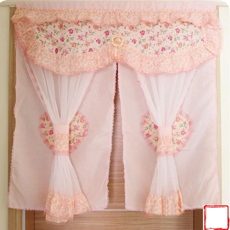 Korean style princess kitchen curtains light pink lace short door