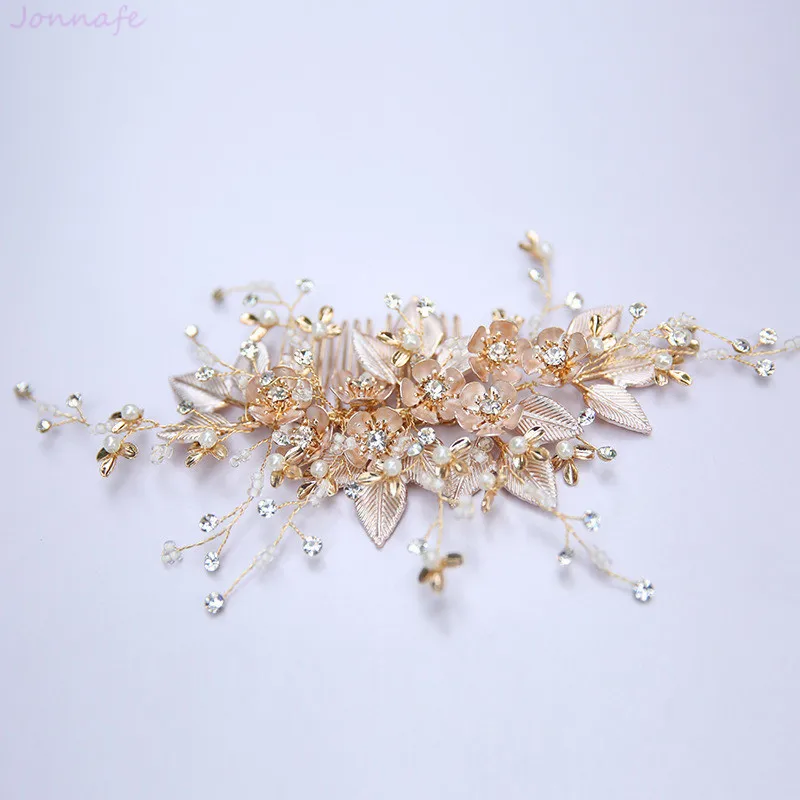 

Jonnafe Women Hair Ornament Gold Floral Leaf Bridal Hair Comb Accessories Handmade Wedding Headpiece Jewelry