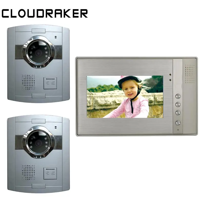 

CLOUDRAKER 7'' Video Doorbell Intercom System 1x Metal Texture Monitor with 2x Wired Door Phone Camera Video Intercom