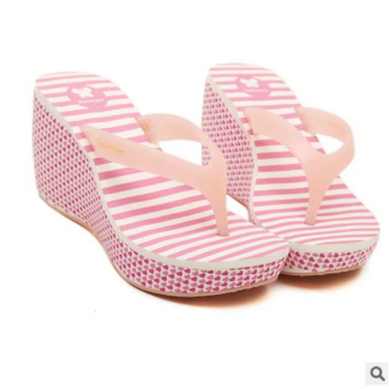 Flip Flops Female Slip resistant Sandals 2017 Print Wedge Platform Slippers Ultra High Heels Beach Shoes