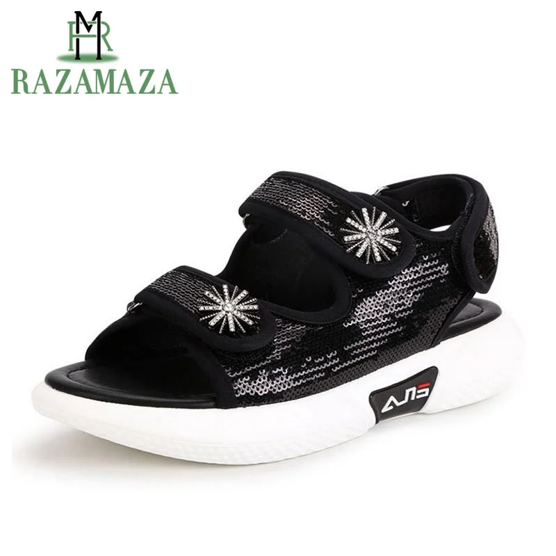 

RAZAMAZA Sandals Female 2019 Summer New Bling Casual Shoes Women'S Shoes Students Soft Bottom Beach Shoes Women Size 35-39