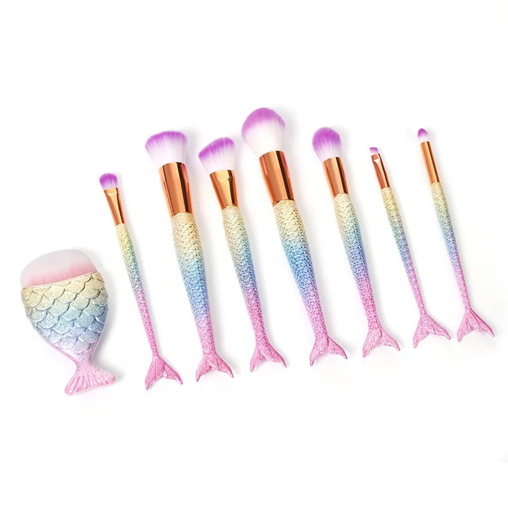 

New Arrival 8Pc Mermaid Foundation Eyeshadow Contour Eye Lip Makeup Brushes Set Makeup Brushes Set Professional 40*