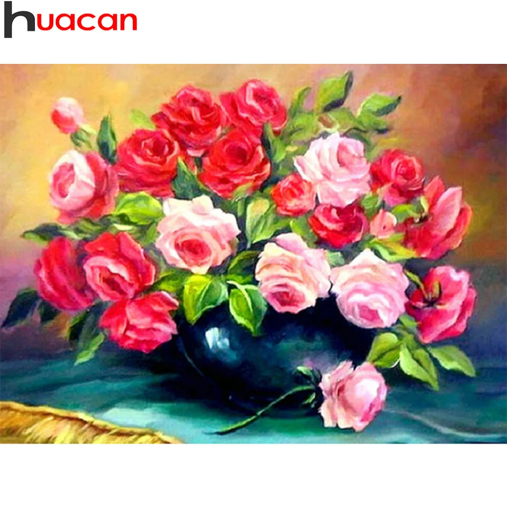 

HUACAN Diamond Mosaic Flowers Diamond Embroidery Roses 5d Diy Diamond Painting Cross Stitch Picture Of Rhinestone Decor Home
