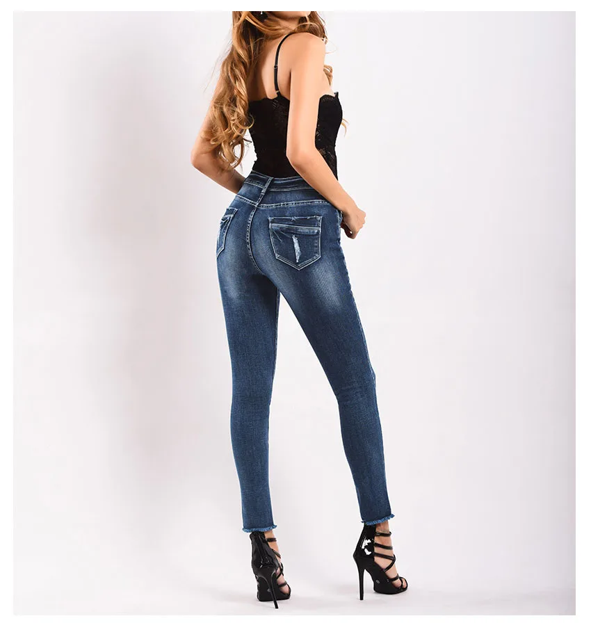 2018 jeans autumn and winter in Europe and the United States women's stretch slim thickened warm jean small leg pants nine points pencil pants (10)