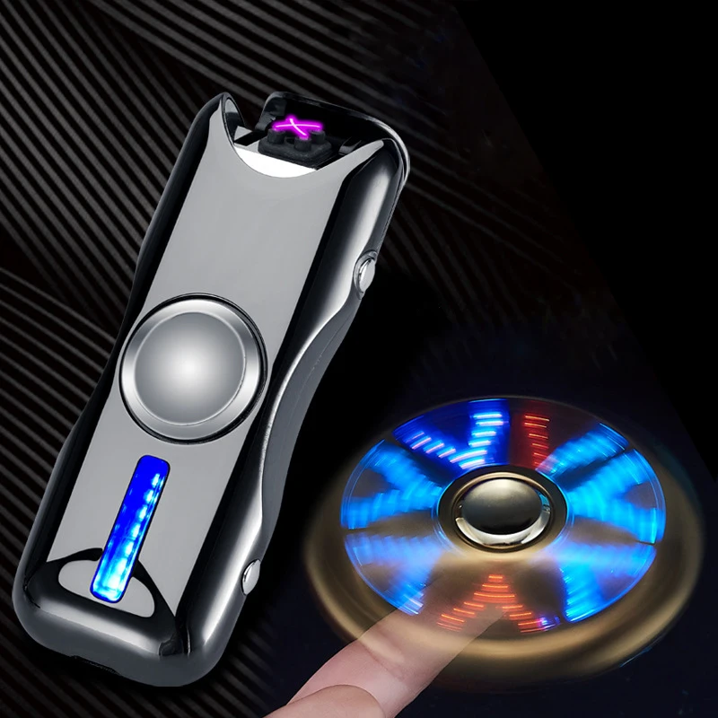 

2018 New Dual Arc Hand Spinner Lighter Gyro Toy Fingertip Lighter USB Charging Windproof Lighter Rechargeable Electronic Plasma
