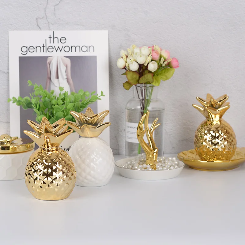Европейский стиль золотой/белый ананас керамический орнамент персонализированное моделирование Золотая монета копилка для хранения домашнего офиса Декор подарок