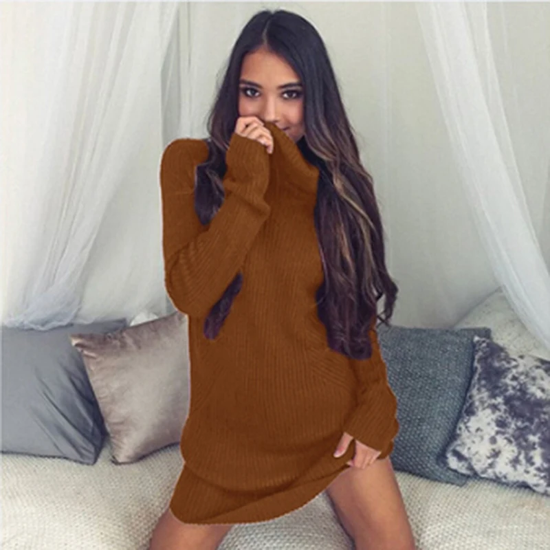 Женское трикотажное платье свитер AQ956806 повседневное мини с высоким воротом|dresses