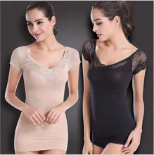 100pcs Women sexy lingerie lace shapers hot slim V-neck short-sleeved tummy control fat burning corset bodybuilding NY124