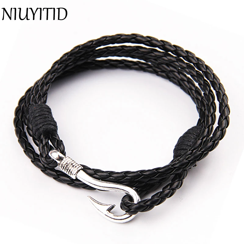 

NIUYITID 41cm PU Leather Bracelet For Men Women Fashion Wristband Charm Braclet For Male Accessories Jewelry