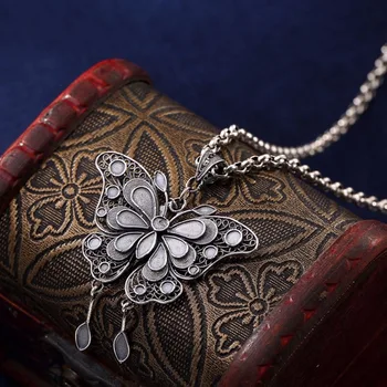 

Fine Sterling 990 Silver Fashion Pendant Women Lovely Hollow Butterfly Pendant