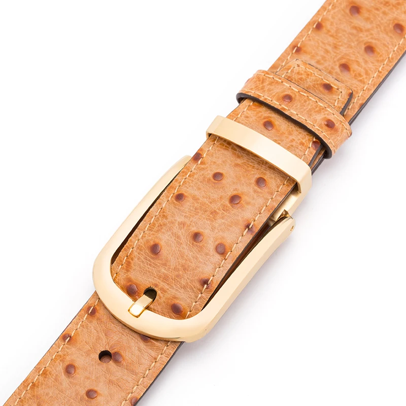 Cinturón de cuero genuino hombres patrón de avestruz piel de vaca cinturones masculinos para hombres cinturón dorado diseñador de alta calidad marca de lujo - 6