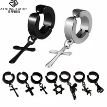 Серьги-клипсы, черный крест, шестигранные серьги, не прокалываются, в стиле панк, мужские ювелирные изделия, модный подарок, 1 шт