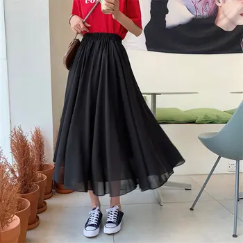 

Alien Kitty Fresh Simple Women Solid Hot Sale 2019 Chic Summer Vintage Skirt Loose High Waist All Match Free Skirt 2 Types