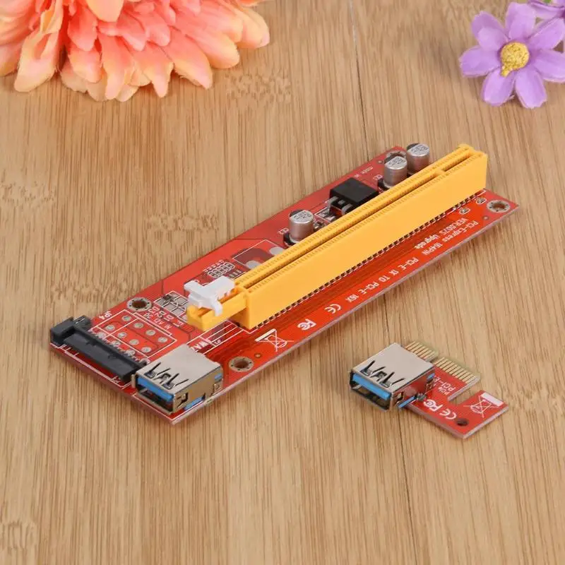 Red PCI Express Riser Card Adapter Mining Card 1x to 16x PCI-E Riser Extender 60cm USB 3.0 Cable 15Pin SATA for BTC Mining miner