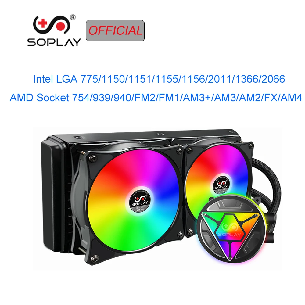 

SOPLAY RGB Fan Water Cooler 12v Fan CPU Cooler Radiator PWM Fan 120mm Support Intel 2011 1151 AMD AM3 AM4 PC Water Cooling