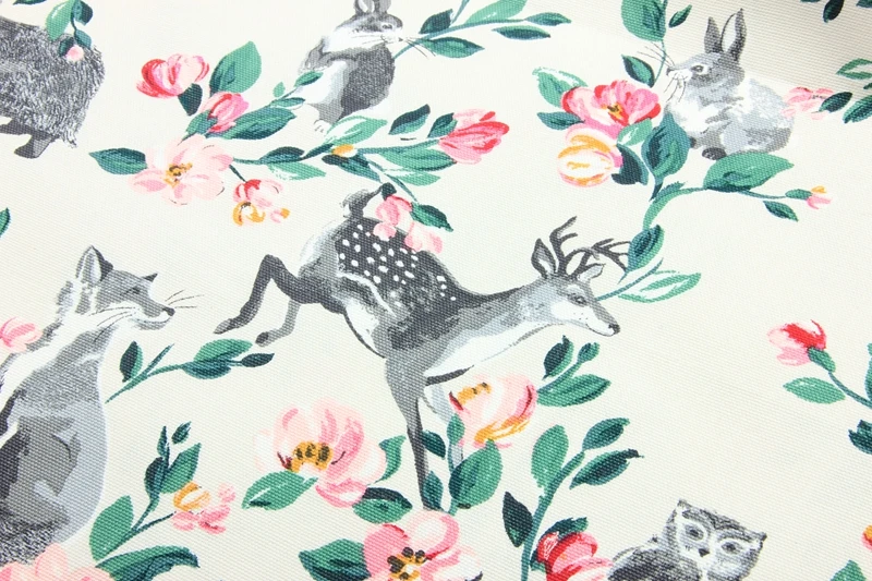 

50*140cm Flower cartoon animal deer owl rabbit cotton Canvas fabric cloth home textile Sewing DIY Tablecloth Sofa Cover