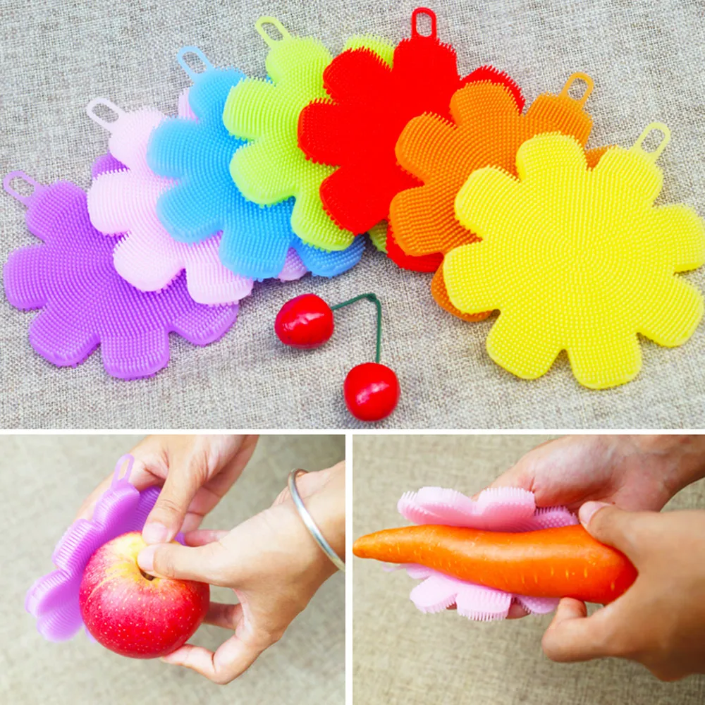 

Food Grade Silicone Dishwashing Sponge Brush Antibacterial Vegetable/Pan Brush Tool Kitchen Cleaning Pad 2018 Hot Sale Dropship
