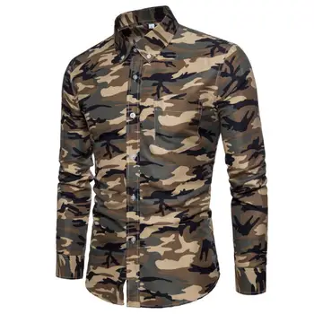 

New Arrive 2019 Brand Men Shirt Camouflage Dress Shirt 8 Long Sleeve Slim Fit Camisa Masculina Casual Male Camisa Men Shirts 3XL