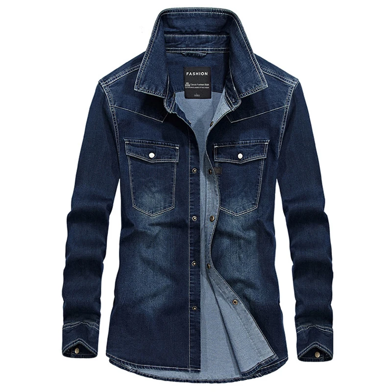 Spring-Denim-Shirt-Men-Big-Size-4XL-Military-Style-Mens-Shirt-Long-Sleeve-Turn-down-Collar