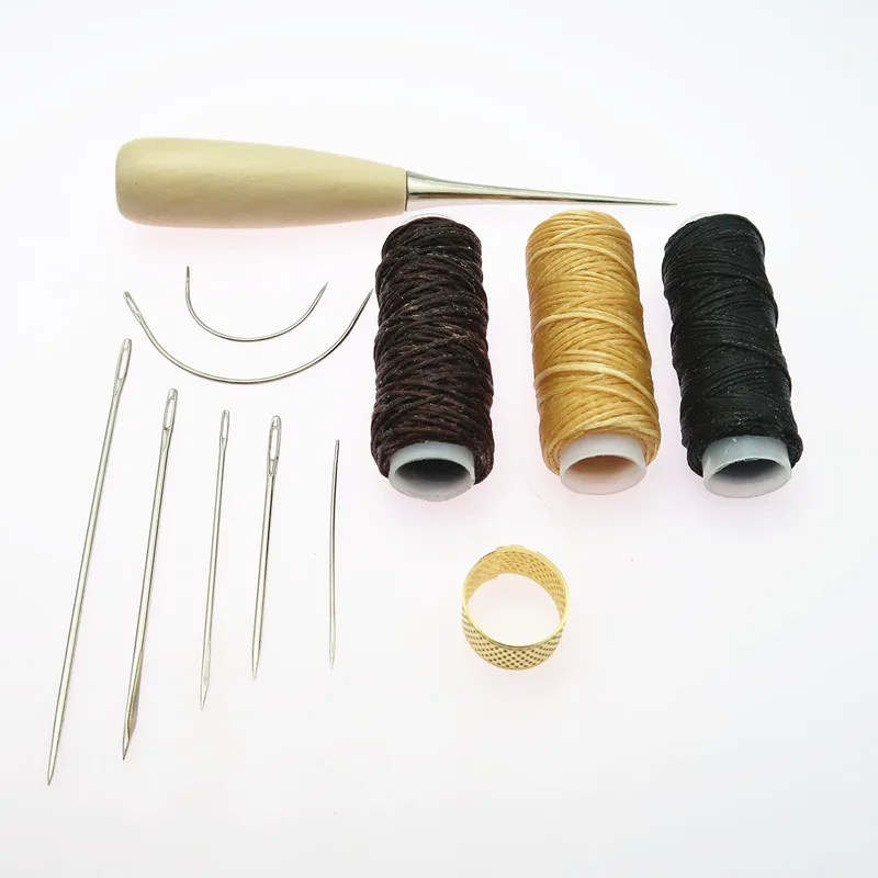 

12PCS Basic Leather Craft Hand Tools Kit Thread Needle Thimble Kit for Hand Stitching Sewing Stamping DIY Tool Set
