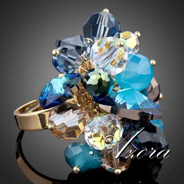AZORA немыслимое Золотое кольцо Stellux с австрийскими кристаллами, регулируемое кольцо TR0056