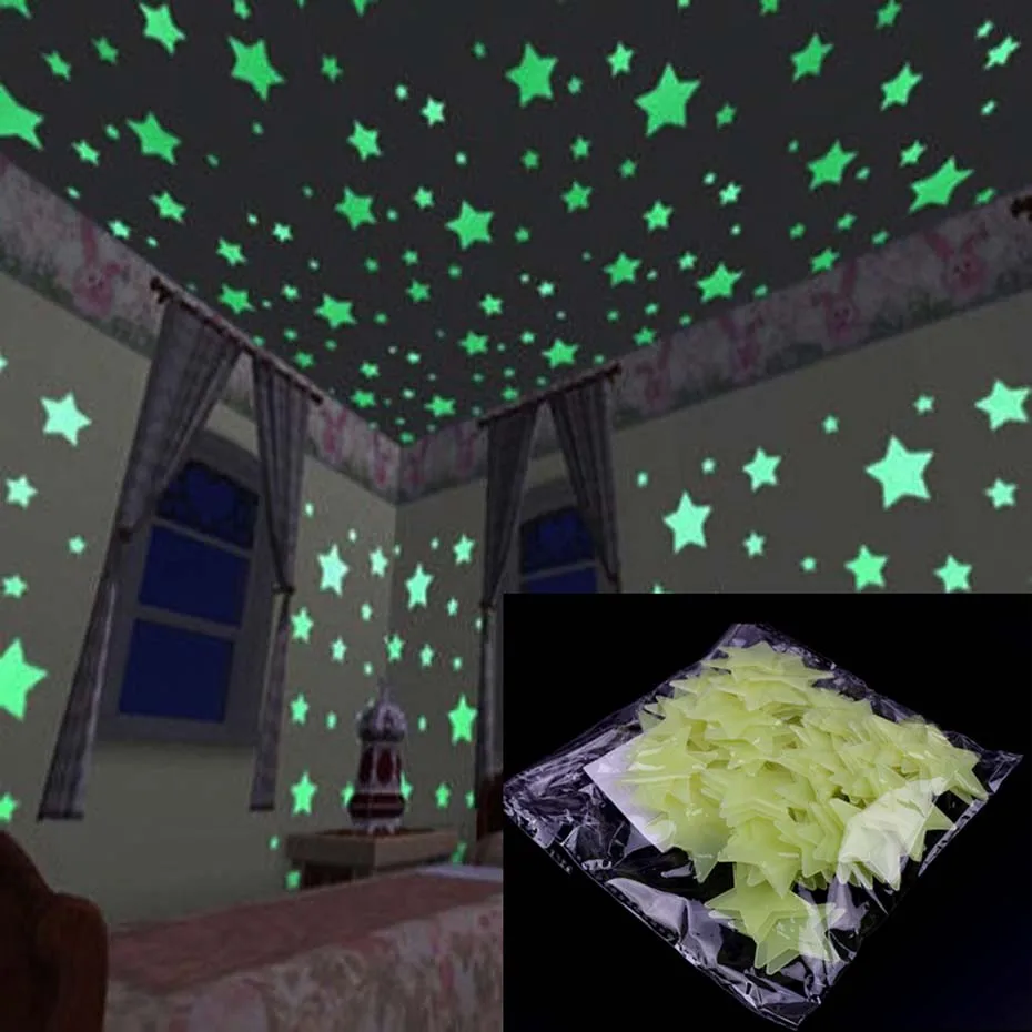 

100PCS luminous stars Wall Sticker Fluorescent Glow In The Dark Stars Wall decals Mural art diy Removable Wallpaper Home Decor